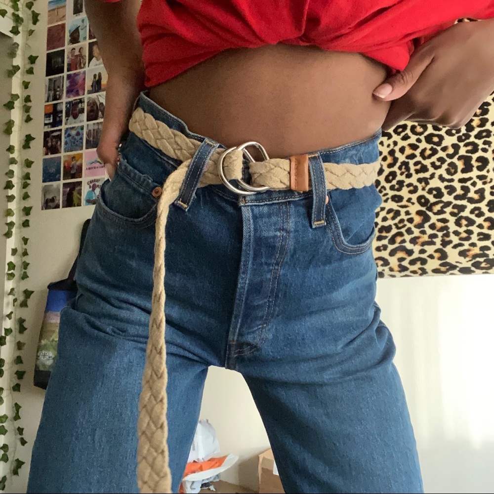 Brown / Tan Woven Belt with Sliver Buckle